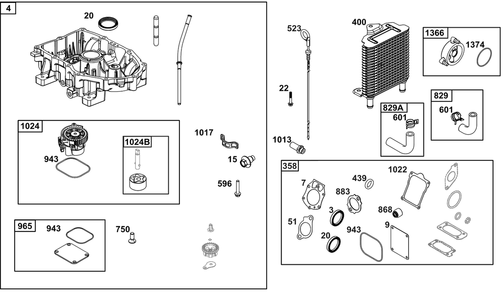 Crankcase Cover/Sump Group Diagram and Parts List for 61G877-0016-J1  Briggs and Stratton Engine